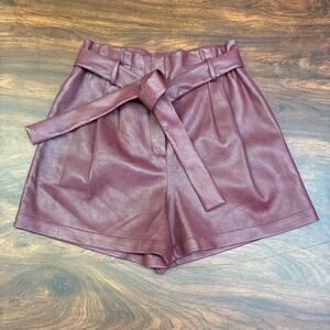 BCBGMAXAZRIA Faux Leather Shorts Womens Small Deep Red NWT Paperbag Waist Belted